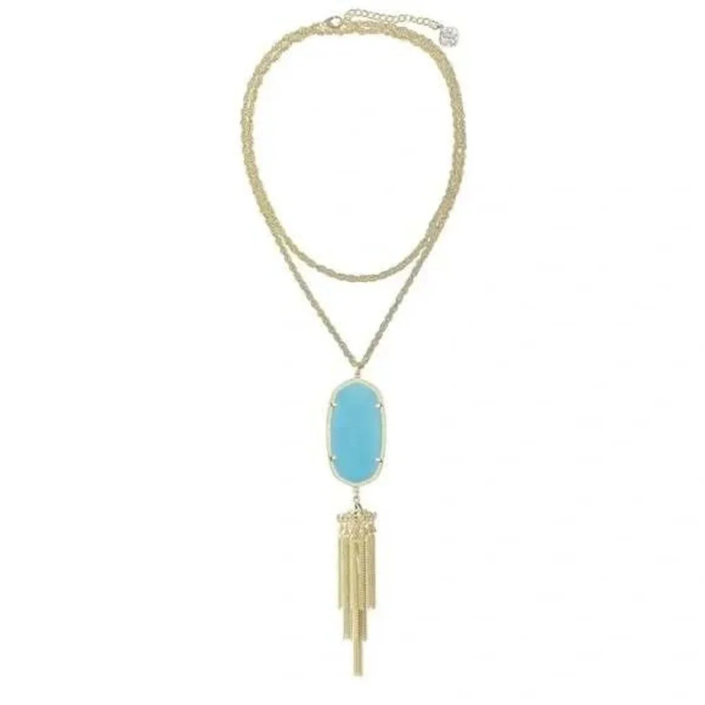 Kendra Scott Rayne Necklace Women OS Turquoise NWT Gold Tassel Long Pendant